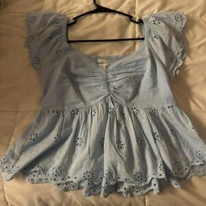Light Blue Eyelet Women's Top